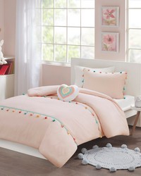 Tessa Tassel Comforter Set with Heart Shaped Throw Pillow Blush Full Queen by   