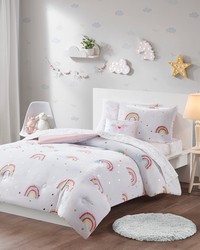 Alicia Rainbow and Metallic Stars Comforter Set with Bed Sheets White Twin by   