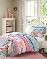 Crazy Daisy Reversible Quilt Set with Throw Pillow Multi Full Queen by   