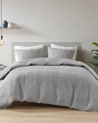 Origami 3 Piece Oversized Knit Quilted Top Comforter Mini Set Grey Full Queen by   