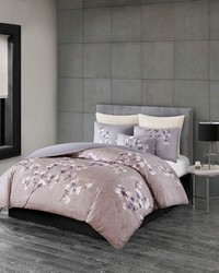 Sakura Blossom 3 Piece Cotton Sateen Printed Duvet Cover Set Lilac Full Queen by   