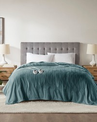 Plush Heated Blanket Teal Twin by   