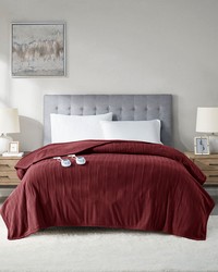 Ribbed Micro Fleece Heated Blanket Burgundy Full by   