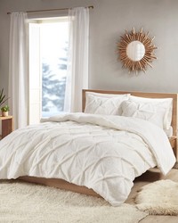 Addison Pintuck Sherpa Down Alternative Comforter Set Ivory Full Queen by   