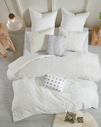 Brooklyn Cotton Jacquard Comforter Set with Euro Shams and Throw Pillows Ivory Full Queen by   