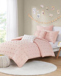 Brooklyn Cotton Jacquard Comforter Set with Euro Shams and Throw Pillows Pink Twin by   