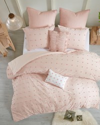 Brooklyn Cotton Jacquard Comforter Set with Euro Shams and Throw Pillows Pink Full Queen by   