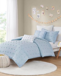 Brooklyn Cotton Jacquard Comforter Set with Euro Shams and Throw Pillows Blue Twin by   