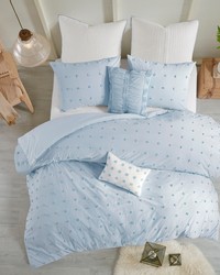 Brooklyn Cotton Jacquard Comforter Set with Euro Shams and Throw Pillows Blue Full Queen by   