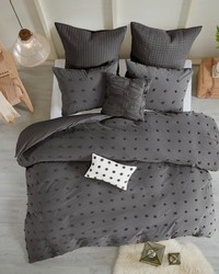 Brooklyn Cotton Jacquard Comforter Set with Euro Shams and Throw Pillows Charcoal Full Queen by   