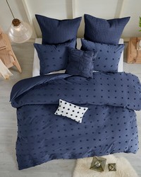 Brooklyn Cotton Jacquard Comforter Set with Euro Shams and Throw Pillows Navy Full Queen by   