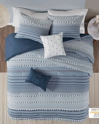 Calum Cotton Jacquard Comforter Set Navy Twin by   