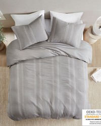 Darby 3 Piece Cotton Gauze Waffle Weave Comforter Set Grey Full Queen by   