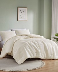 Wyatt 3 Piece Knitted Jersey Comforter Set Ivory Full Queen by   