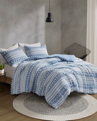 Rowan Striped Clipped Jacquard Comforter Set Blue King by   