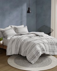 Rowan Striped Clipped Jacquard Comforter Set Grey King by   