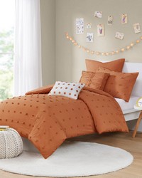 Brooklyn Cotton Jacquard Comforter Set with Euro Shams and Throw Pillows Rust Twin by   