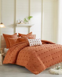 Brooklyn Cotton Jacquard Comforter Set with Euro Shams and Throw Pillows Rust Full Queen by   