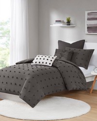 Brooklyn Cotton Jacquard Duvet Cover Set with Euro Shams and Throw Pillows Charcoal Twin by   