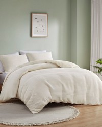 Wyatt 3 Piece Knitted Jersey Duvet Cover Set Ivory Full Queen by   