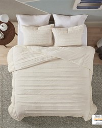 Mercer 3 Piece Cotton Quilt Set with Chenille Trims Ivory Full Queen by   