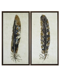 Gilded Feathers Gold Foil 2piece Canvas Wall Art Set Yellow by   