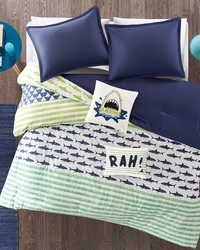 Finn Shark Cotton Comforter Set Green   Navy Full Queen by   