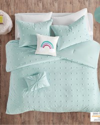 Callie Cotton Jacquard Pom Pom Comforter Set Aqua Twin by   