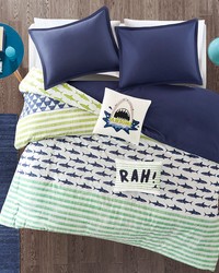 Finn Shark Cotton Duvet Cover Set Green   Navy Full Queen by   