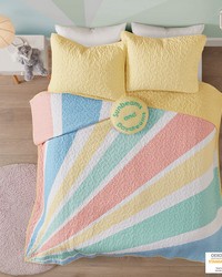 Rory Rainbow Sunburst Reversible Cotton Quilt Set with Throw Pillow Yellow Full Queen by   