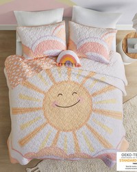 Dawn Reversible Sunshine Printed Cotton Quilt Set with Throw Pillow Yellow Coral Full Queen by   