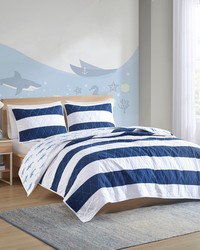 Sammie Cotton Cabana Stripe Reversible Quilt Set with Shark Reverse Navy Full Queen by   