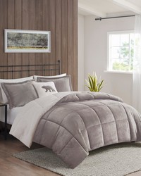 Alton Plush to Sherpa Down Alternative Comforter Set Grey Ivory Twin by   