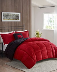 Alton Plush to Sherpa Down Alternative Comforter Set Red Black Full Queen by   