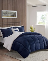 Alton Plush to Sherpa Down Alternative Comforter Set Navy Ivory Full Queen by   