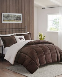 Alton Plush to Sherpa Down Alternative Comforter Set Brown Ivory Full Queen by   