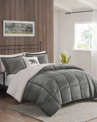 Alton Plush to Sherpa Down Alternative Comforter Set Charcoal Ivory Full Queen by   