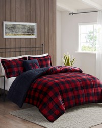 Alton Plush to Sherpa Down Alternative Comforter Set Red Black Buffalo Check Full Queen by   