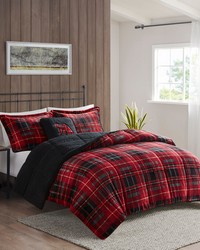 Alton Plush to Sherpa Down Alternative Comforter Set Red Plaid Full Queen by   