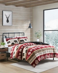 Tunbridge Print Sherpa Comforter Set Red Black Full Queen by   