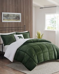 Alton Plush to Sherpa Down Alternative Comforter Set Green Ivory Full Queen by   