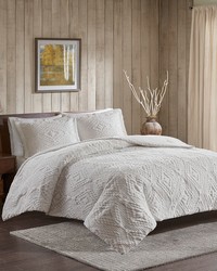 Teton Embroidered Plush Quilt Set Ivory Full Queen by   