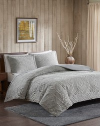 Teton Embroidered Plush Quilt Set Grey Full Queen by   