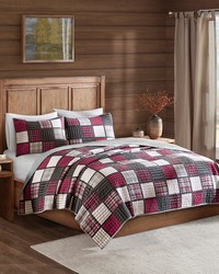 Tulsa Oversized Plaid Print Cotton Quilt Set Red Grey Full Queen by   