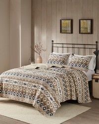 Montana Printed Cotton Oversized Quilt Mini Set Tan Full Queen by   