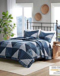 Olsen Olsen 3 Piece Oversized Cotton Quilt Set Blue Full Queen by   