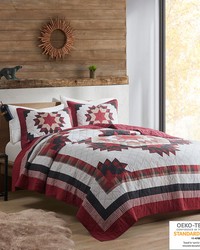 Compass Cotton Quilt Mini Set Red Full Queen by   