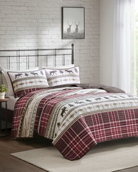 Winter Valley Oversized 3 PC Microfiber Quilt Set Red Brown King by   