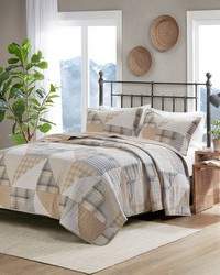 Olsen Olsen 3 Piece Oversized Cotton Quilt Set Tan Full Queen by   