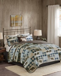 Twin Falls Oversized 4 Piece Quilt Set Brown Blue Full Queen by   